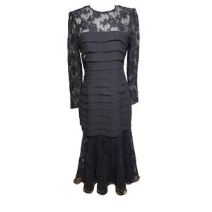 Cache VTG Y2K Black Lace Tiered Mermaid Evening Gown Dress 2600-3 Womens 6